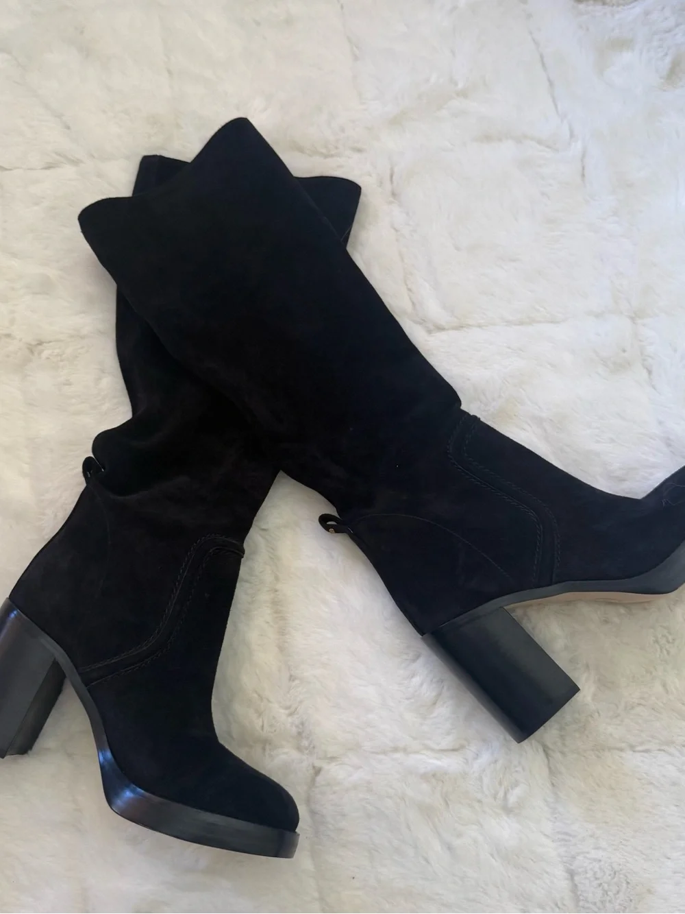 Michael Kors Women's Black Suede Knee-High Block Heel Boots